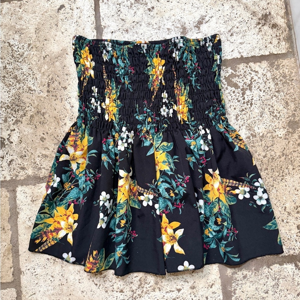 SHEIN Black Floral Print Tube Top size L Colorful Abstract Boho Strapless NWOT